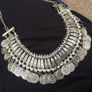 Bohemian silver bib chunky chains necklace
